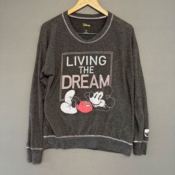 Disney Women’s Grey Long Sleeve Stretch Shirt Size Medium Micky Mouse Graphic - Picture 1 of 10